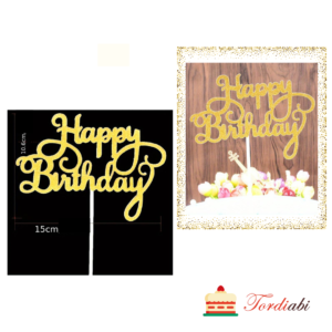 Tordiabi Happy Birthday kuldne topper
