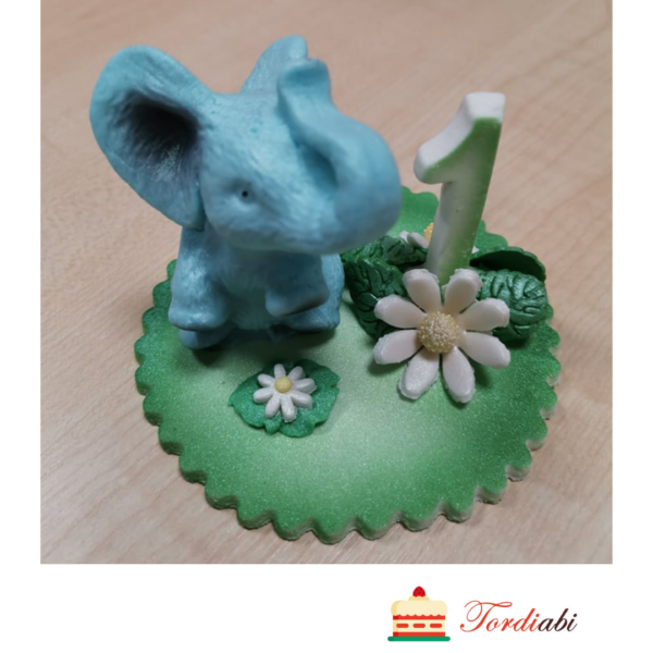 3D suhkrudekoor sünnipäevaks - number 1 helesinise elevandiga, mittesöödav, mõõdud 6,5 x 9 cm