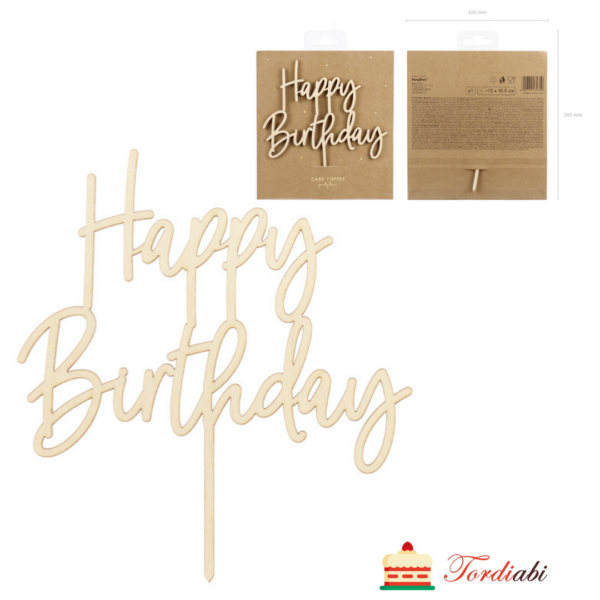 Tordiabi puidust topper HAPPY BIRTHDAY