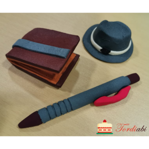 Tordiabi isadepäeva suhkrudekoorid sinakas-hall pastakas, kaabu, rahakott