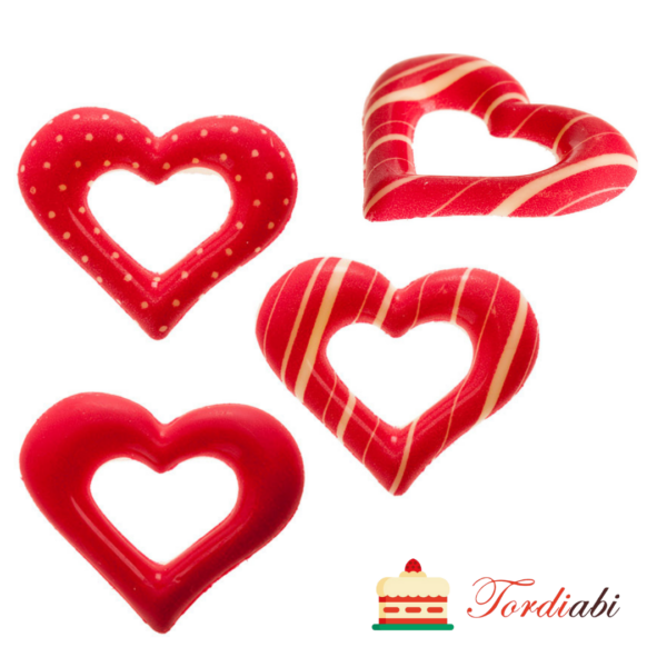 Tordiabi šokolaadidekoor punased 2D südamed (täpilised triibulised)