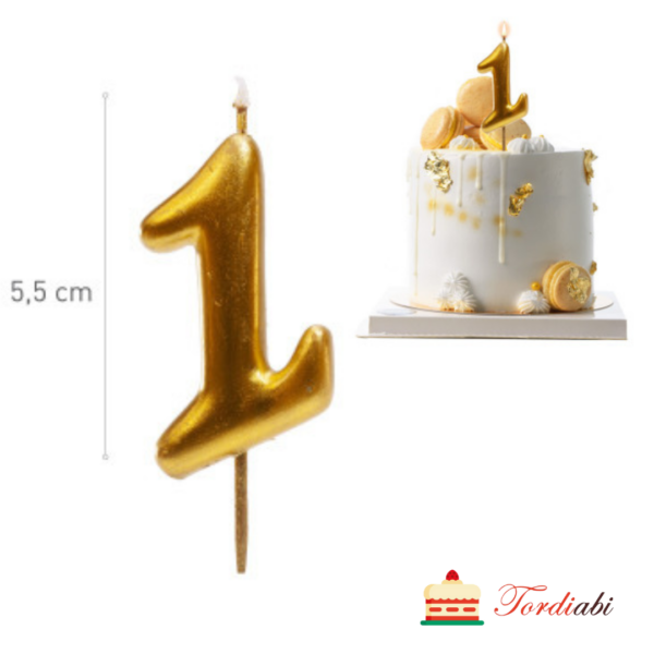 Tordiabi kuldne läikiv tordiküünal number 1