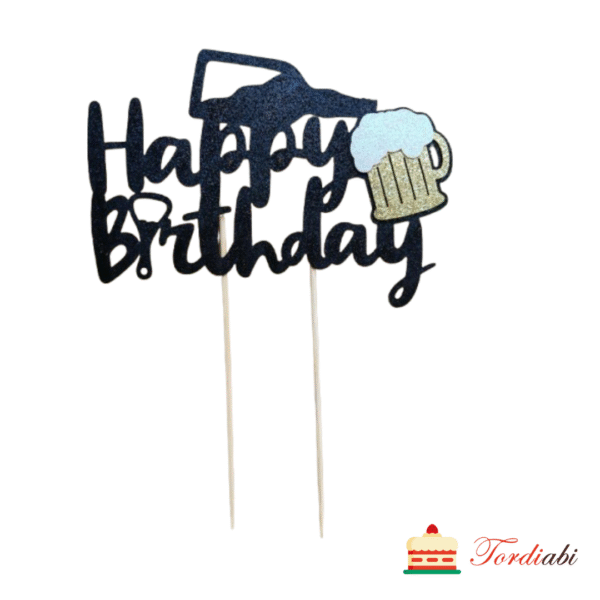 Tordi topper Happy Birthday õllekruusiga