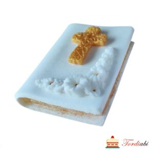 Suhkrudekoor ristimiseks, 3D palveraamat kuldse ristiga 8 x 6 x 2 cm