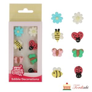 Tordiabi suvine suhkrudekooride komplekt lepatriinud liblikad mesilased lilled